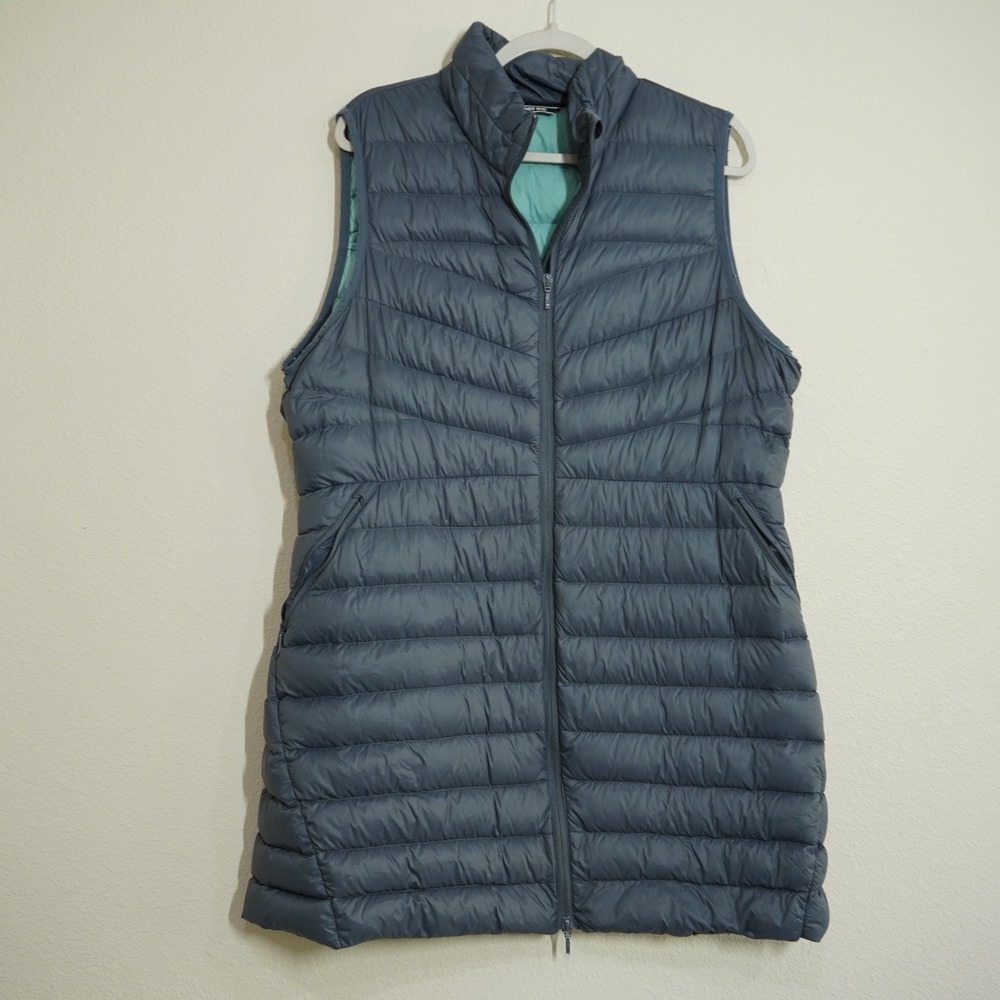 Lands' End Women's Large TALL Dark Teal Blue Longline Puffer Vest Down Quilted